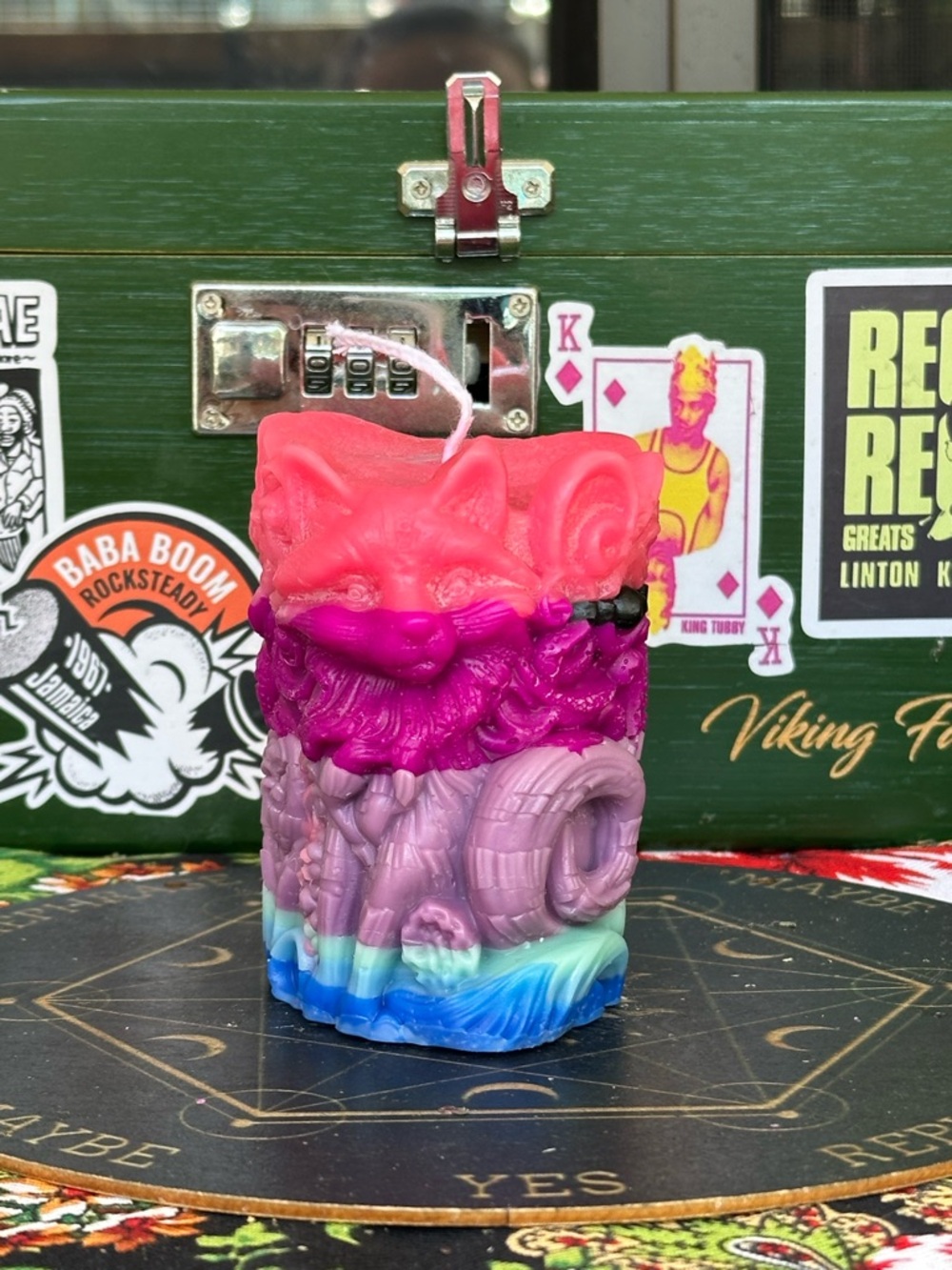 Mystic Fox Totem Candle – Rainbow Fantasy Pillar – Handmade Witchy Decor